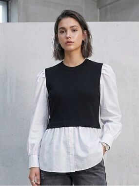 ALICE BLUE Layered Look Top XL 20” + p2p Black/White NWOT